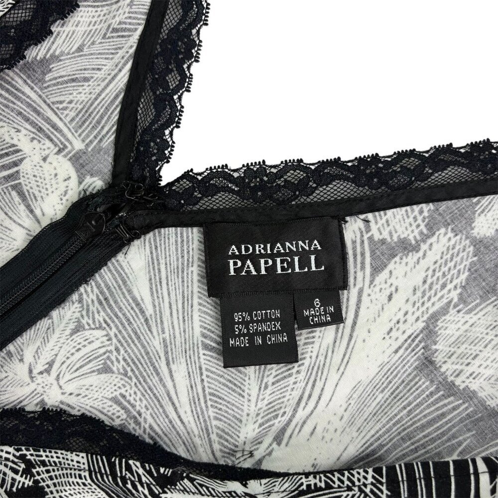 Adrianna Papell Black Ivory Floral Fit & Flare Dress Women’s Size 6 Lace V-Neck - Picture 4 of 10